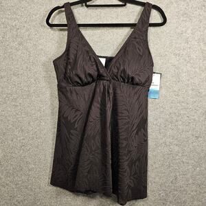 Swim Solutions Empire Seam Swim Dress Black Sz 16 Tummy Control Retail $112 NEW